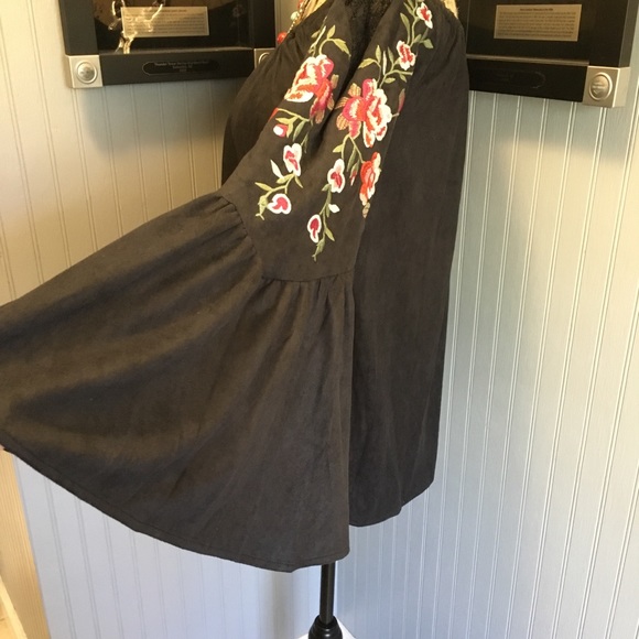 Faux Suede Embroidered Off Shoulder Tunic - Picture 7 of 8